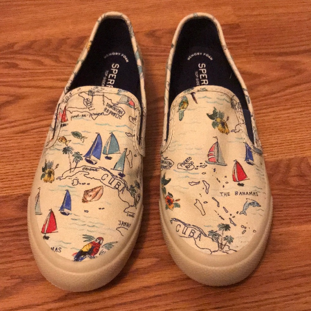 Sperry canvas slides deck shoe 8 seaside VACATION!